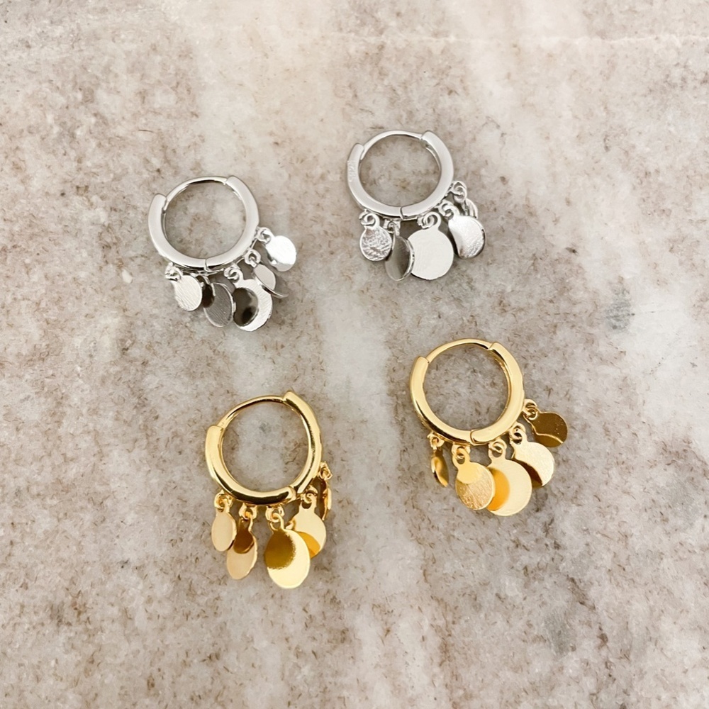 925 Sterling Silver Coin Huggie Earrings Dangle Coin Hoop Earrings Small Hoops